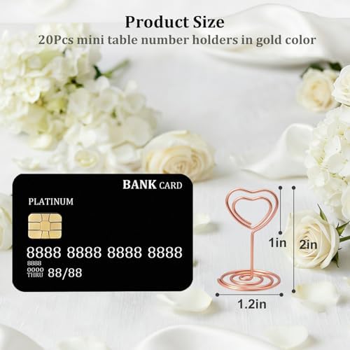 Jofefe 20pcs Mini Place Card Holder, Table Number Holders, Table Card Holders, Table Number Stands, Wire Table Picture Photo Holder Menu Clips for Wedding Favors with Heart Shaped (Rose Gold)
