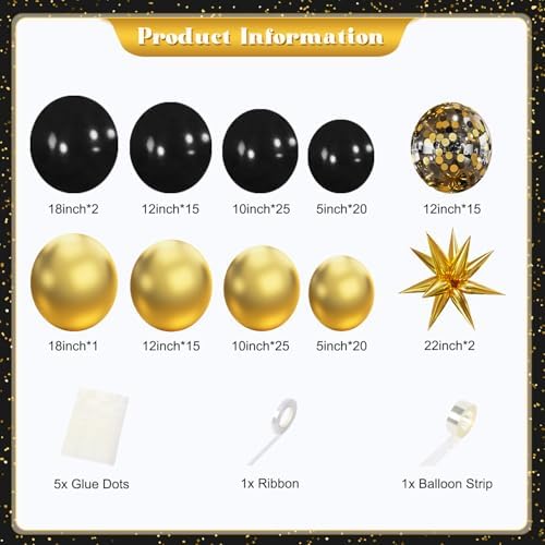 Black and Gold Balloon Arch Kit for Party Decorations