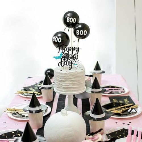 1 Pack Happy Boo Day Halloween Cake Topper Glitter Happy Boo Day Ghost Cake Pick Baby Shower Kids Birthday Happy Halloween Party Cupcake Decoration Supplies Blue