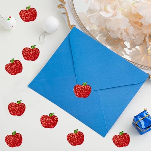 500Pcs Back to School Apples Stickers Roll Red Laser Sparkly Apples Label 1in Waterproof Decals Self-Adhesive Holographic Stickers for Envelope Scrapbook Decor First Day of School Party Supplies