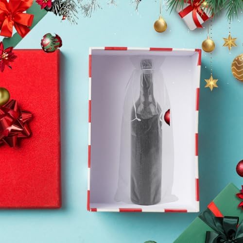 KIMOBER 30Pcs White Organza Wine Bags, 6.3" × 14.6" Mesh Christmas Wine Bottle Gift Bags with Drawstring for Christmas, Champagne Bottles, Wedding Party Gifts