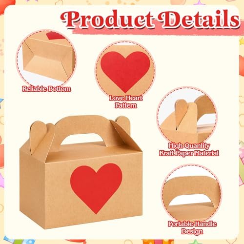 Colarr 100 Pcs Valentine's Gift Boxes with Handle 5.9 x 3.5 x 3.5 Inch