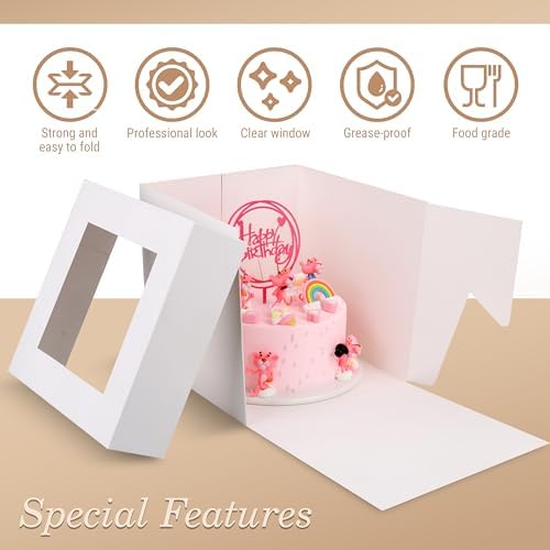 Cakebon Cake Box with Boards 12" Black Round Wrapped Cake Drum 1Pack