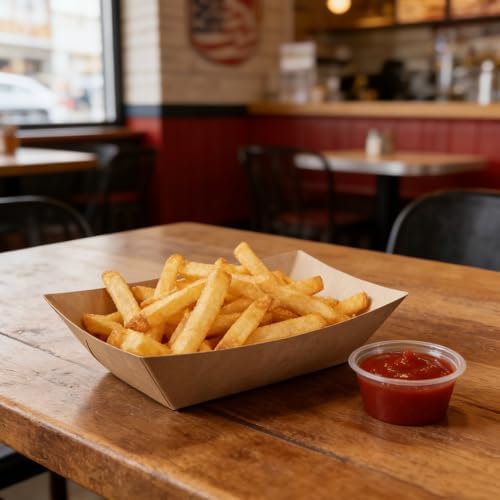 Disposable Paper Food Trays 2lb, 1000 Pack Bulk Brown Paper Boats - Heavy Duty Construction with Grease-Resistant Coating for Restaurants, Concessions, Delivery Pros