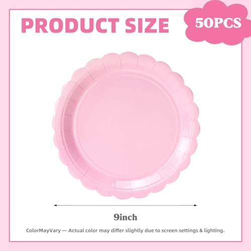 Vyntra 50 Pcs Pink 9 Inch Scalloped Paper Dinner Plates