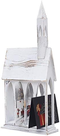 GALLERIE II White Church Chapel Large Christmas Card Holder | Mail Holder 11 x 24 inches | Versatile Festive | Holiday Card Holder | Winter Tabletop | Christmas Card Holders Display Cream