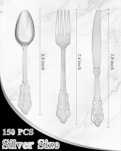 Goodluck 150 Pack Silver Plastic Silverware Set, Heavy Duty Cutlery