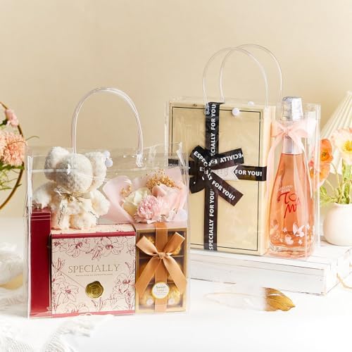 Ohuimrt 30 Pack 9.84" x 3.54" x 9.84" Clear Plastic Gift Bags with Handles