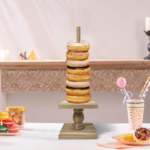 2 Pcs Donut Stand Wooden Square Doughnut Stand Bagel Stand Donut Display Tower for Dessert Table Doughnut Holders for Party Donut Display Stand for Birthday Banquet (Dark Color)