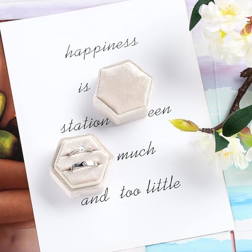 Velvet Ring Box,Hexagon Wedding Double Small Ring Box Proposal Engagement