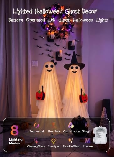 Minetom 2 Pack Outdoor Halloween Ghost Decorations, Light Up Ghosts