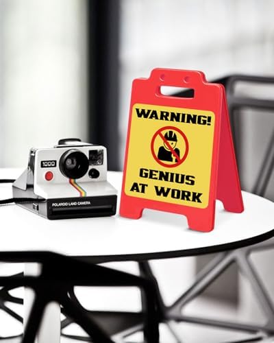 Funny Office Desk Decor Sign Warning Genius at Work Desk Sign Cubicle Decorations Humor Office Gift for Coworker Colleague Boss