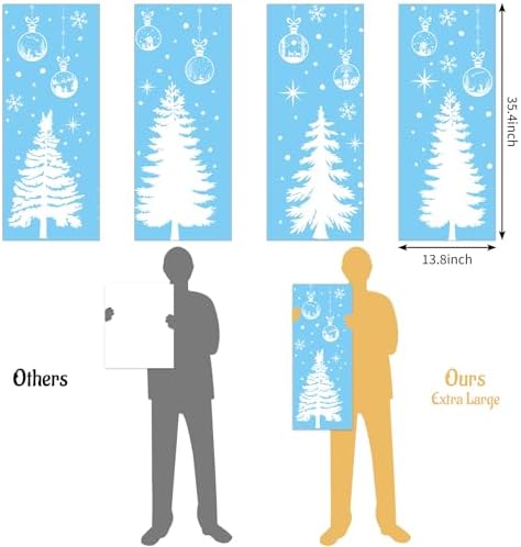 JarThenaAMCS 13.8 * 35.4'' Extra Large Winter Christmas Window Clings 4 Sheets White Xmas Tree Ball Window Stickers Double-Sided Glass Decals for Home Classroom Office Party Decoration