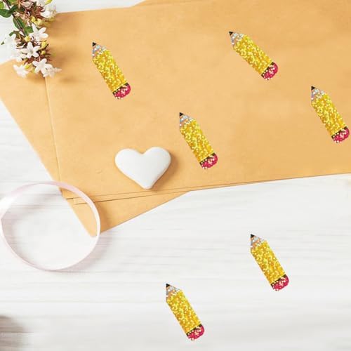 500Pcs Back to School Pencil Stickers Roll 1in Laser Pencil Waterproof Decals Self-Adhesive Sparkly Stationery Stickers for First Day of School Party Supplies Envelope Scrapbook Decorations