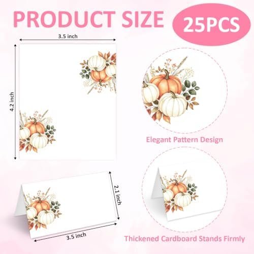 25Pcs Fall Thankful Pumpkin Floral Place Cards,Thanksgiving Tent Blank Seat Cards, Guest Seating Card for Autumn Party Wedding Buffet Party Table Setting Supplies, 2.1 x 3.5 Inch Folded -20