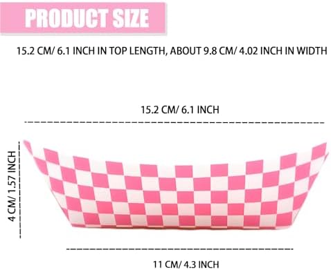 No Folding Required 50 Pcs 2lb Gingham Party Supplies Disposable Paper Food Trays for Shower Wedding Tea Party Supplies Nacho Snack (Coral Pink)