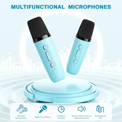 Mini Karaoke Machine with 2 Wireless Microphones, 2026 TOP Kids Portable Bluetooth Karaoke Machine for 3, 4, 5, 6, 7, 8, 9,10,11,12+Year Old, Christmas Birthday Gifts for Girls Boys Adults Home Party