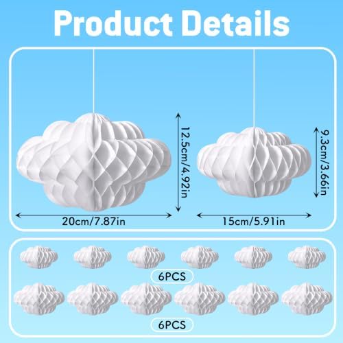 3D Cloud Honeycomb Ball Decorations, 12 Pcs