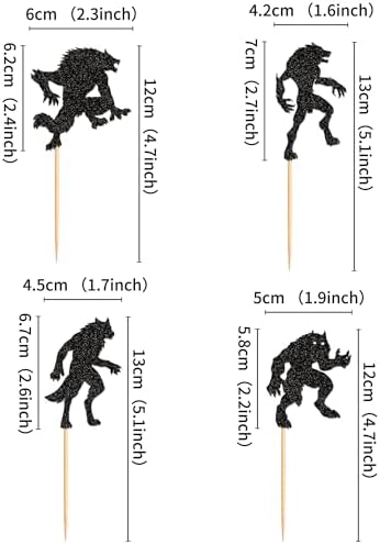 Ercadio 24PCS Werewolf Cupcake Toppers - Black Glitter Halloween Party Decorations for Wolf Birthday Cake Supplies