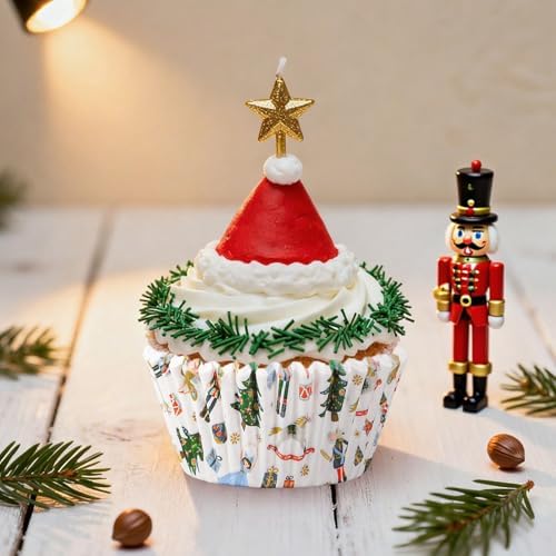 FYSUIMU 300Pcs Christmas Cupcake Liners Xmas White Nutcracker Paper Baking Cups Standard Muffin Cupcake Wrappers for Holiday Party Supplies Table Decor