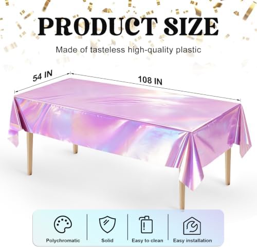 8 Pack Pink Solid Laser Plastic Tablecloth 54" x 108" Disposable Table Cloths for 6 to 8 Foot Tables Rectangle Table Cover for Parties(Pink Solid Laser, Rectangle)