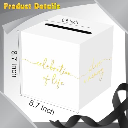 QISOLIY White Celebration of Life Card Box with Gold Lettering, Share a Memory Funeral Card Box for Memorial Service, Remembrance Table Decor, Memory Box for Sympathy Condolence Messages