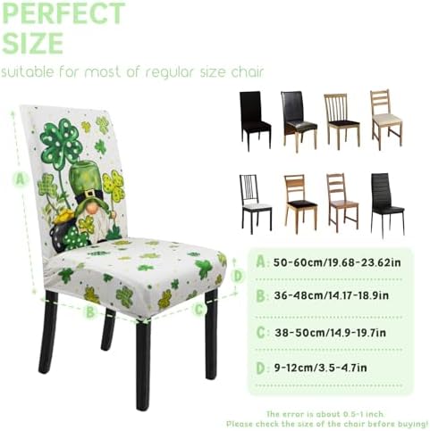 St Patricks Day Chair Cover Set of 4 Irish Gnome Shamrock Dining Room Slipcovers Stretch Parsons Chair Seat Protectors St Patricks Spring Holiday Decor-4PCS