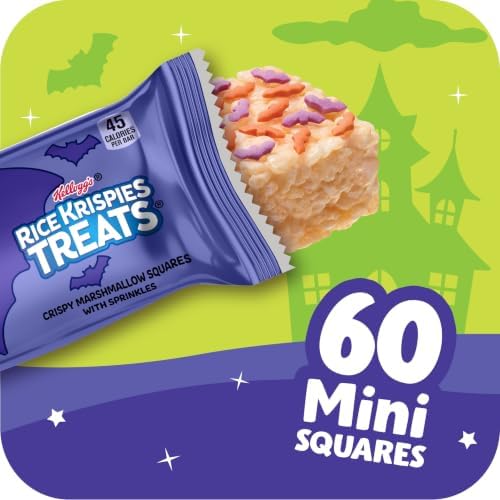 Rice Krispies Treats Mini Crispy Marshmallow Squares, Kids Snacks, Cereal Bars, Halloween, 23.2oz Box (60 Bars)