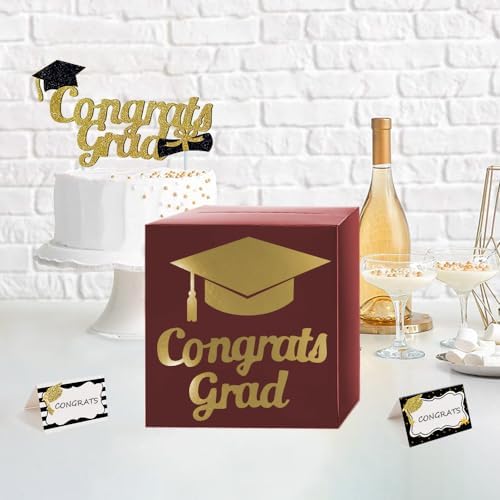 Partico Graduation Card Box Holder, Grad Party Decorations (Maroon)