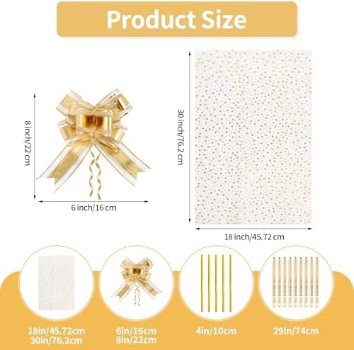 COQOFA 10 Pieces Large Cello/Cellophane Bags 18x30 Inches Clear Basket Gift Bags Gold Star Printed OPP Plastic Cellophane Wrap for Baskets Gift Packaging with Gold Pull Bows