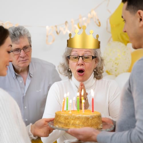 Gold Paper Crowns, 20 Pcs Golden King Crown Paper Crowns for Adults Foldable Party Crown Hat for Birthday Celebration Photo Props Wedding Anniversary (Matte Finish)