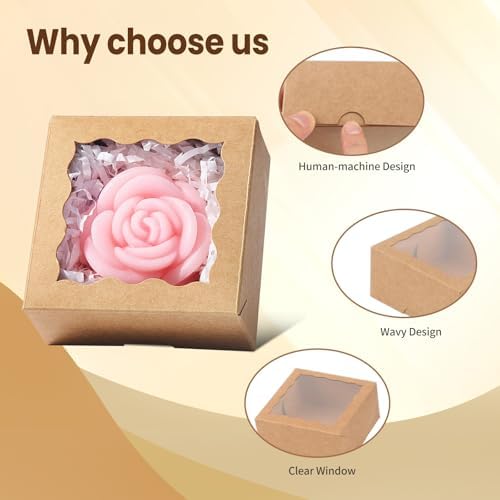 3.2x3.2x1.5 Inches 50PCS Mini Bakery Boxes with Window for Cookies, Soap, Chocolate Truffle, Donut, Macaron(Brown)