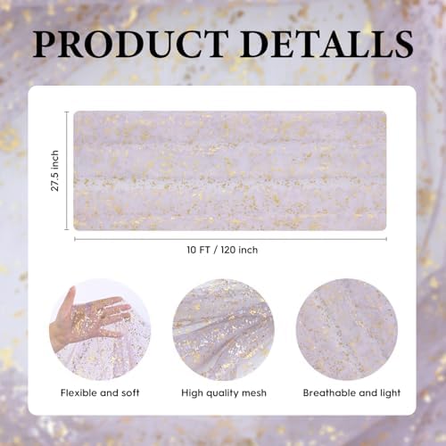 Artoid Mode Grayish Purple Gold Gauze Table Runner 120 Inch 10FT, Glitter Metallic Foil Sheer Dining Wedding Anniversary Holiday Birthday Table Decor for Home Party