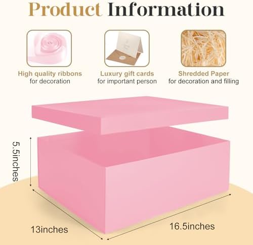 Gift Box, 16.5x13x5.5 inches Large Pink Gift Boxes with Lids for Presents