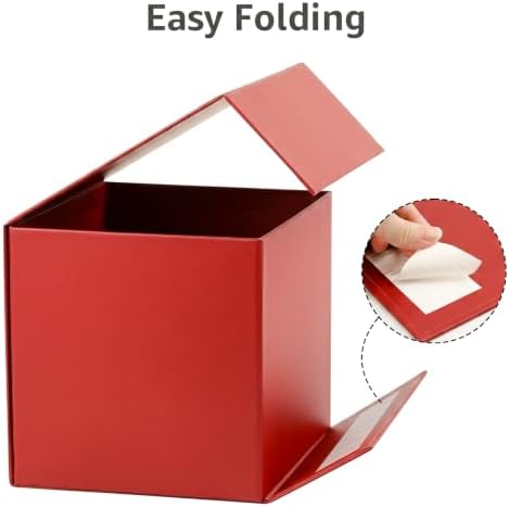 LIFELUM Red Gift Box for Christmas with Magnetic Lid, 7"x7"x7"