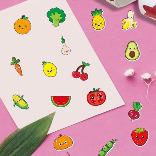 500PCS Fruit Stickers Rolls 8 Styles Summer Fruits and Vegetables Sticker 1in Self-Adhesive Waterproof Vinyl Stickers Decor for Back to School First Day of School Party Supplies Envelope Decorations