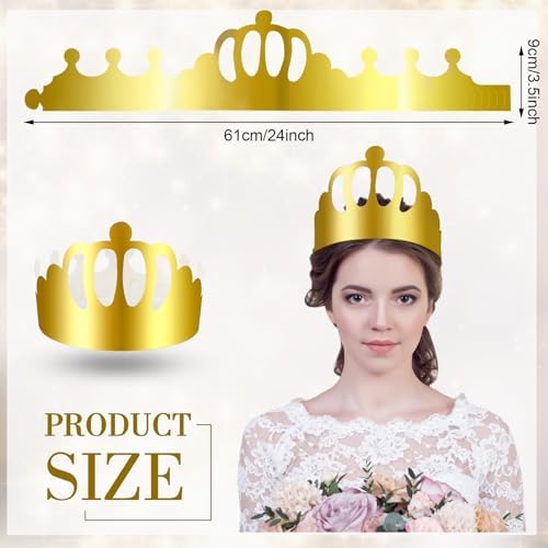Crtiin 100 Pcs Gold Paper Crowns Bulk for Adult Kids Party, Round Style