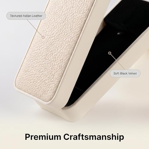 sunking White Italian Leather Rotating Ring Box, Slim Engagement Ring Box with LED Light, Proposal Ring Box for Wedding Engagement