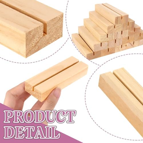 30Pcs 3.9x1.4 Inches Wood Table Number Stands, Wooden Place Card Holders, Acrylic Sign Holders for Wedding, Ceremony, Birthday, Party, Home Decoration, Events (3mm Slots)
