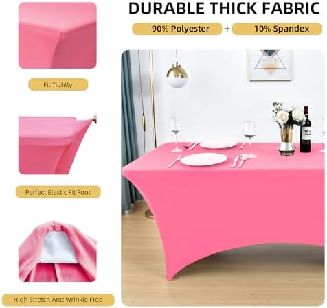 10-Pack 6ft Spandex Table Covers for Rectangle Standard Folding Tables - Wrinkle Resistant Stretch Tablecloths - Ultimate Fitted Table Protector for Parties, Banquet, Wedding