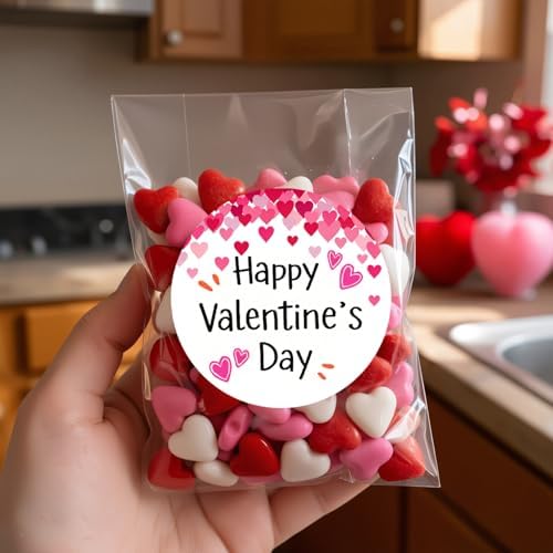 120Pcs Valentine Heart Stickers, 2 Inch Round Labels for Kids Classroom Exchange, Self Adhesive Seals for Treat Bags, Cards, Envelopes, Party Favors & Gift Wrap (Valentine’s Day)