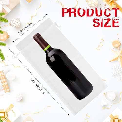 KIMOBER 30Pcs White Organza Wine Bags, 6.3" × 14.6" Mesh Christmas Wine Bottle Gift Bags with Drawstring for Christmas, Champagne Bottles, Wedding Party Gifts