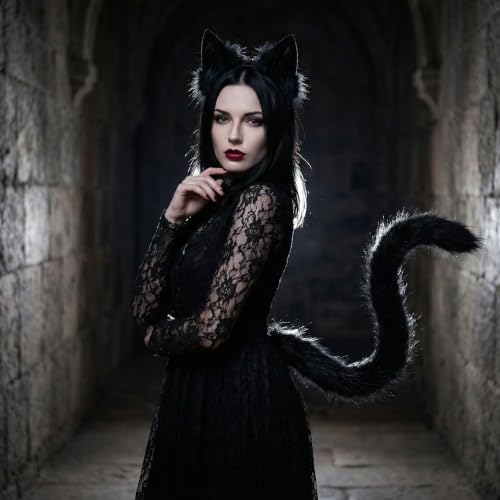 CHOICEONE Cat Fox wolf Ears and Tail Set with Paws Gloves Faux Fur Animal Cosplay Costume Accessories for Halloween Party
