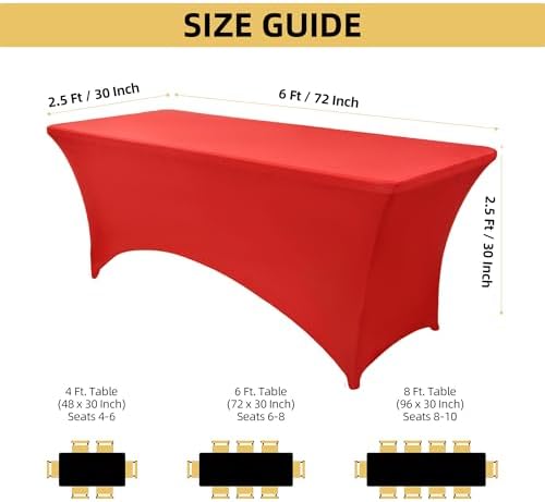 2-Pack 6ft Red Spandex Table Covers for Rectangle Standard Folding Tables - Wrinkle Resistant Stretch Tablecloths - Ultimate Fitted Table Protector for Parties, Trade Shows, Banquet