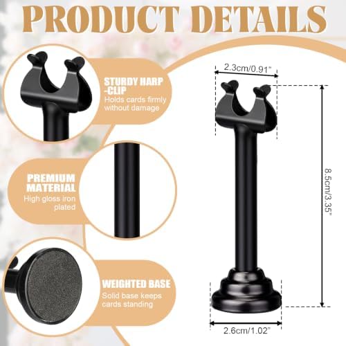 24 Pcs Black Table Number Holder Metal 3.15 in Place Card Holder