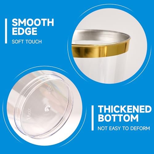 RACETOP 14 oz 200 Pack Disposable Plastic Cups with Gold Rim