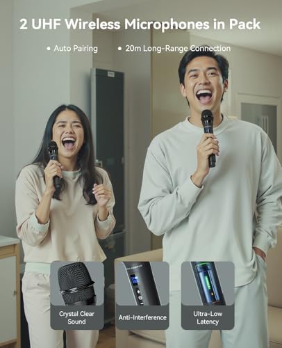 GKD60 Karaoke Machine with 2 Wireless Microphones for Adults, Portable Bluetooth Party Speaker, 500W Peak Power PA System with LED Disco Lights, 6.5'' Speaker Big Sound, 8000mAh Battery for Outdoor