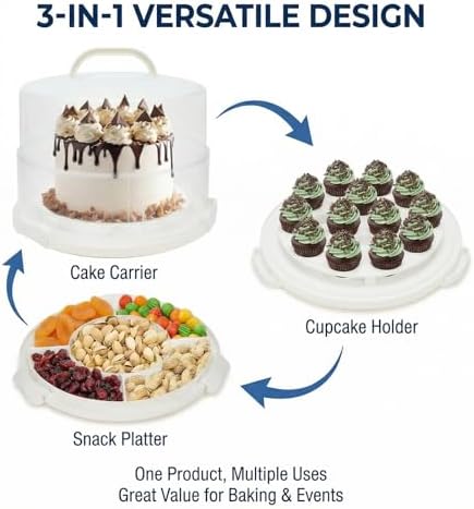 12 Inch Cake Carrier with Lid and Handle – Heavy-Duty Cake Container for Baking Events & Outdoor Trips | Adjustable Height,Portable Food Cake Carrier Storage Solution for Picnics & Camping