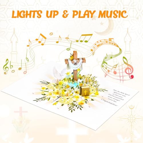 VIVIKEN Confirmation Pop Up Card with Lights, 3D Musical Religious Cards