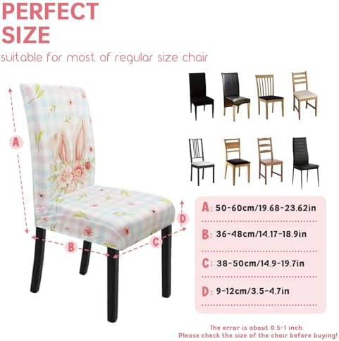 Easter Chair Covers Set of 4 Spring Bunny Colorful Buffalo Plaid Slipcovers